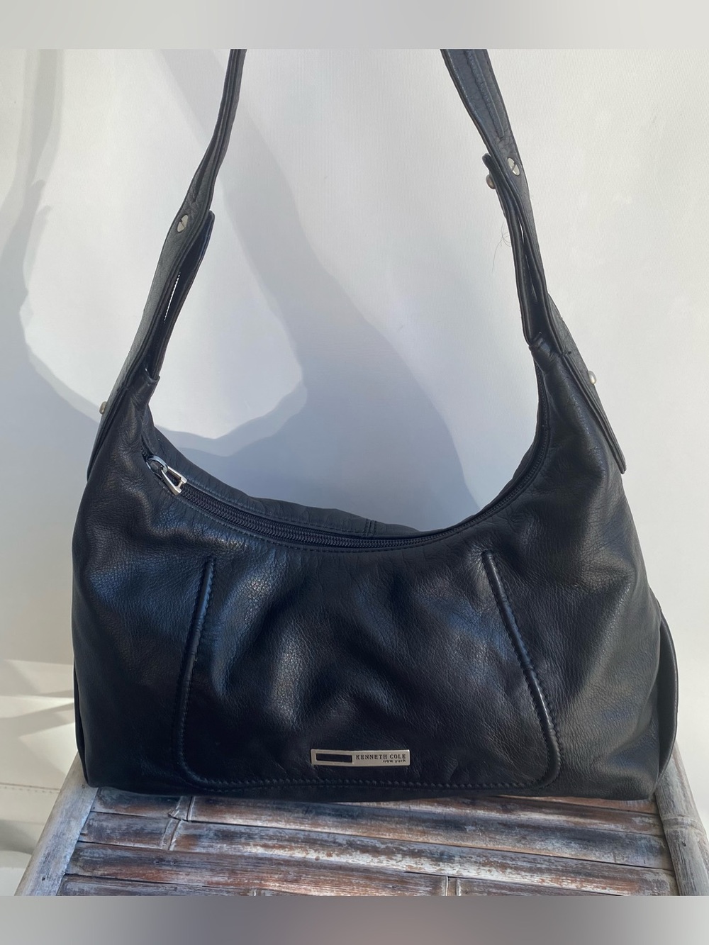 Y2K Kenneth Cole soft black pebbled leather slouchy hobo shoulder bag mid 2000s